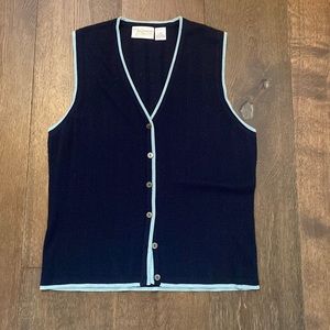 Navy and Blue Lined Button Down Sweater Vest